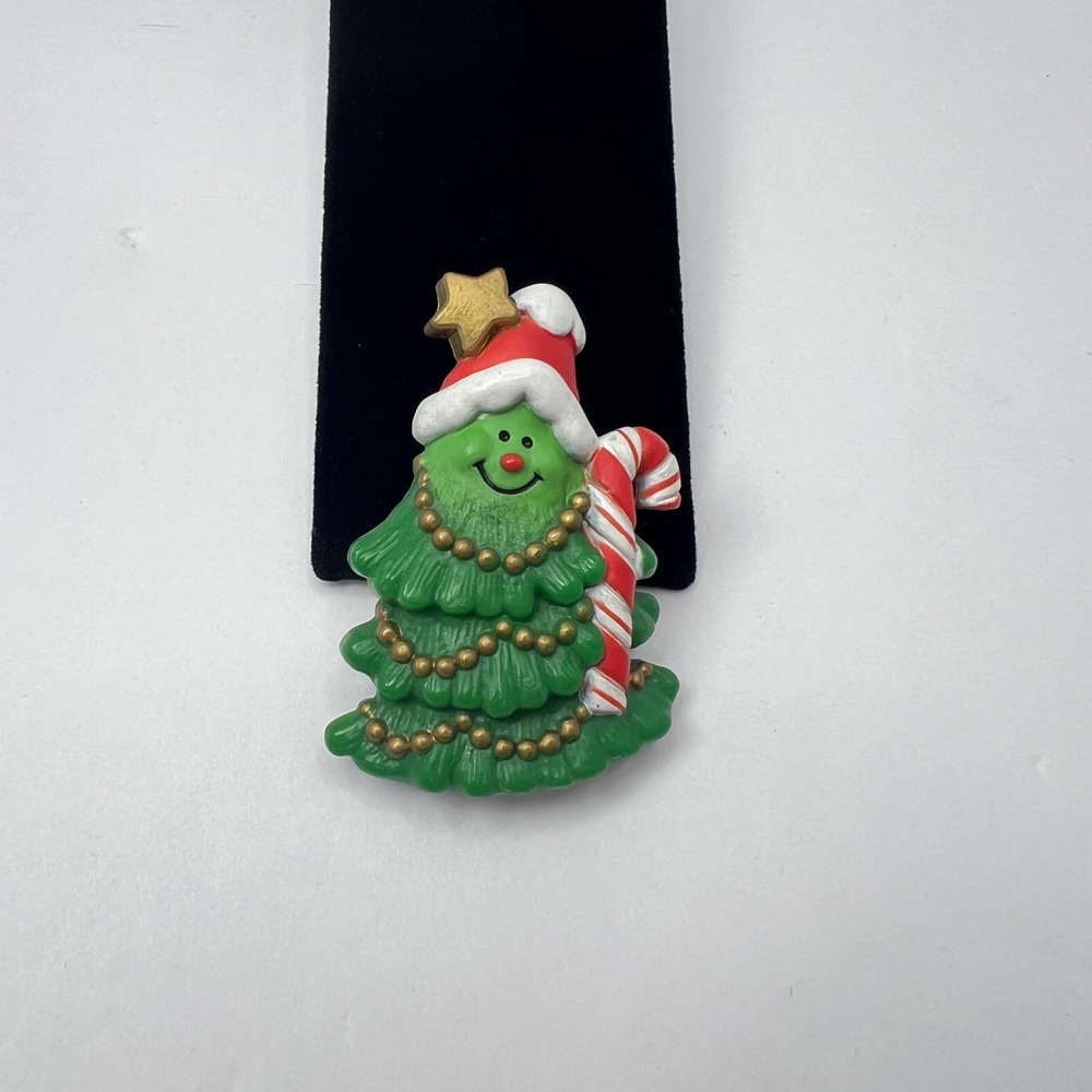1981 Hallmark Christmas Tree Pin Vintage Holiday Candy Cane Star Festive Brooch